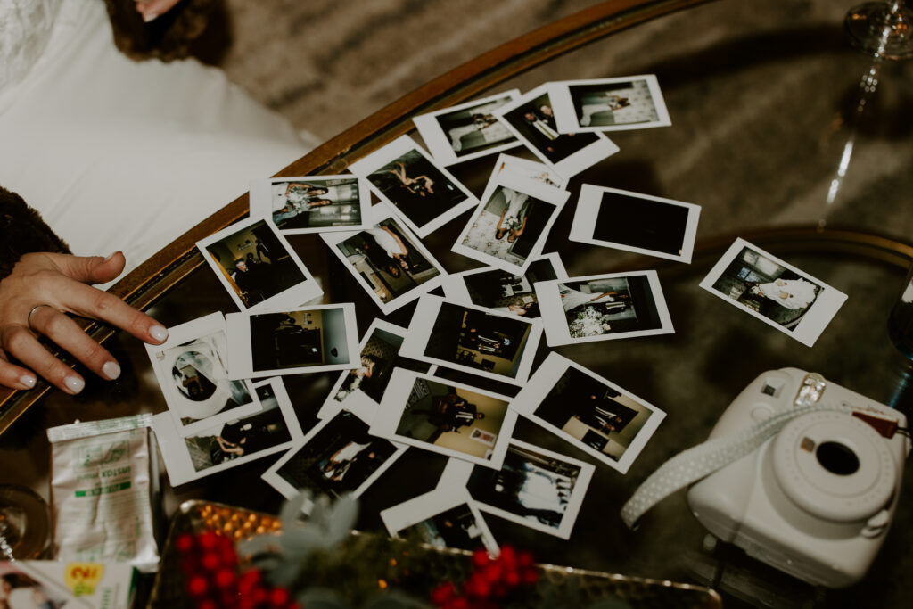 polaroid photos from colorado winter wedding